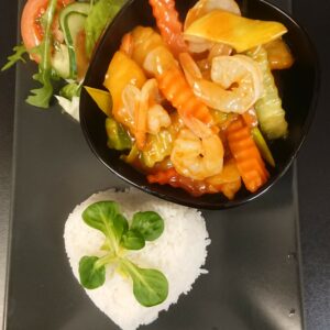 scampi räkor med sötsur sås