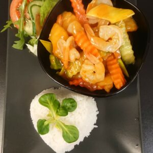 scampi räkor med sötsur sås